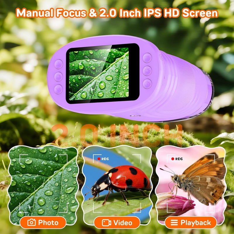 Ashfly 1000X Handheld Digital Microscope for Kids with 2.0" IPS Screen, Portable STEM Science Lab Toy, Rechargeable Pocket Microscope Educational Gift for Boys & Girls Age 4-6 8-12, ​Purple - Image 3